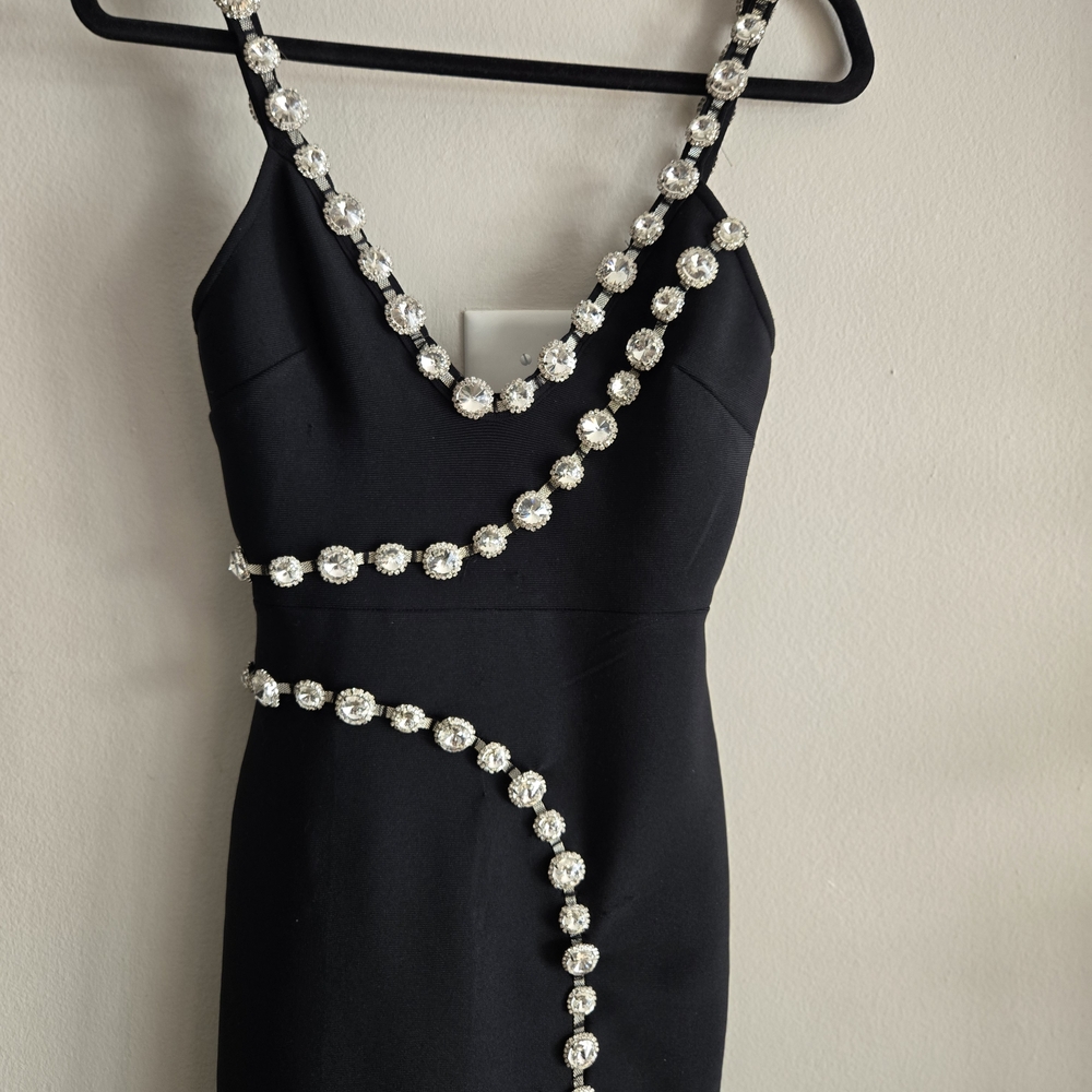 Fashion Nova Black Midi Dress with Pearl Accents - Picture 2 of 9